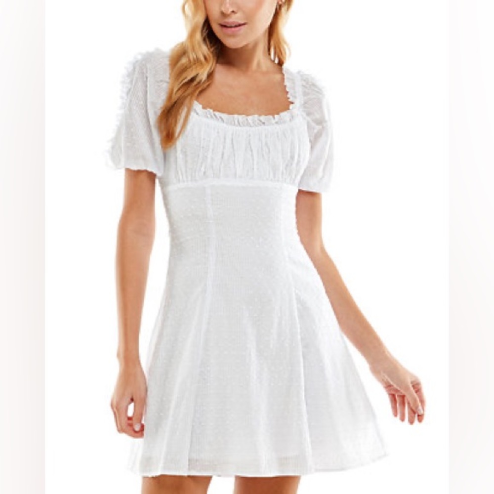 City Studio White Ruffled Swiss-Dot Mini Dress
